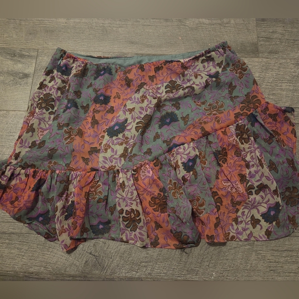 FREE PEOPLE Women's Pink Floral Sammy Skirt Size L Ruffles Boho - Picture 3 of 4